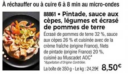 Pintade, sauce aux cèpes, légumes et écrasé de pommes de terre