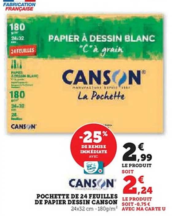 POCHETTE DE 24 FEUILLES DE PAPIER DESSIN CANSON