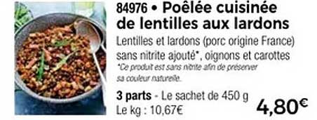 Poêlée cuisinée de lentilles aux lardons