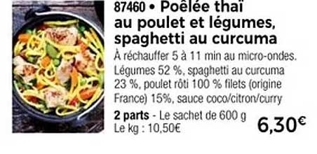 Poêlée thaï au poulet et légumes, spaghetti au curcuma