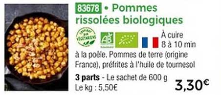 Pommes rissolées biologiques