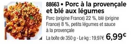 Porc à la provençale et blé aux légumes
