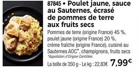Poulet jaune, sauce au Sauternes, écrasé de pommes de terre aux fruits secs