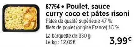 Poulet, sauce curry coco et pâtes risoni