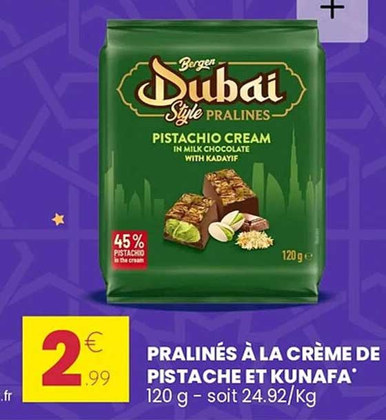 PRALINÉS À LA CRÈME DE PISTACHE ET KUNAFA