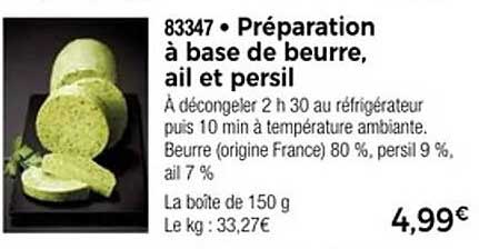 Préparation à base de beurre, ail et persil