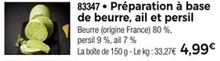 Préparation à base de beurre, ail et persil