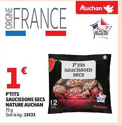 P'tits saucissons secs Nature Auchan