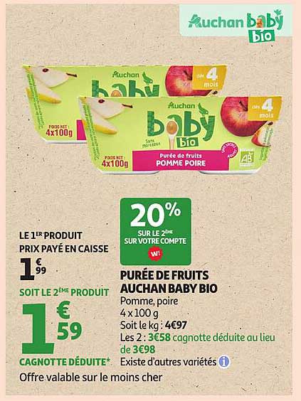 PURÉE DE FRUITS AUCHAN BABY BIO POMME POIRE