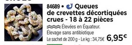 Queues de crevettes décortiquées crues - 18 à 22 pièces
