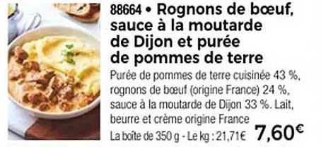Rognons de bœuf, sauce à la moutarde de Dijon et purée de pommes de terre