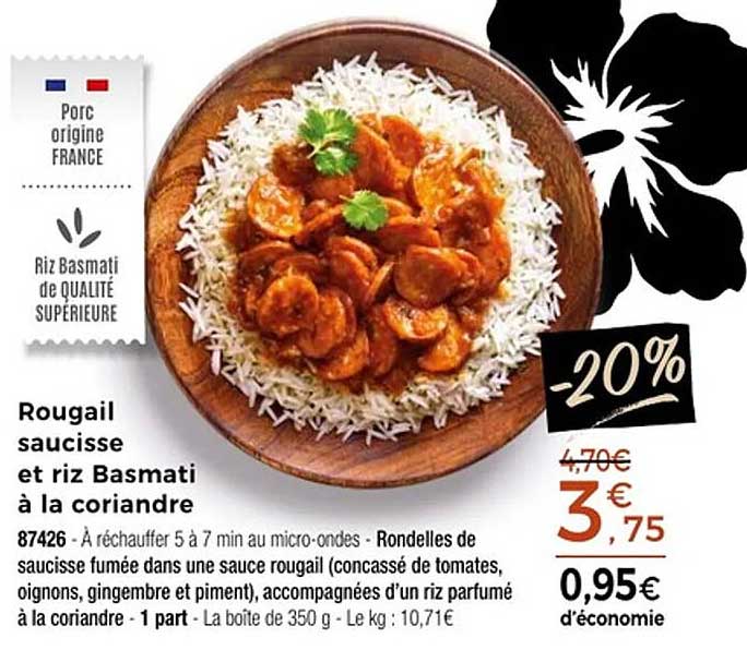 Rougail saucisse et riz Basmati à la coriandre