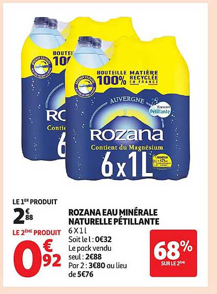 ROZANA EAU MINÉRALE NATURELLE PÉTILLANTE 6 X 1L