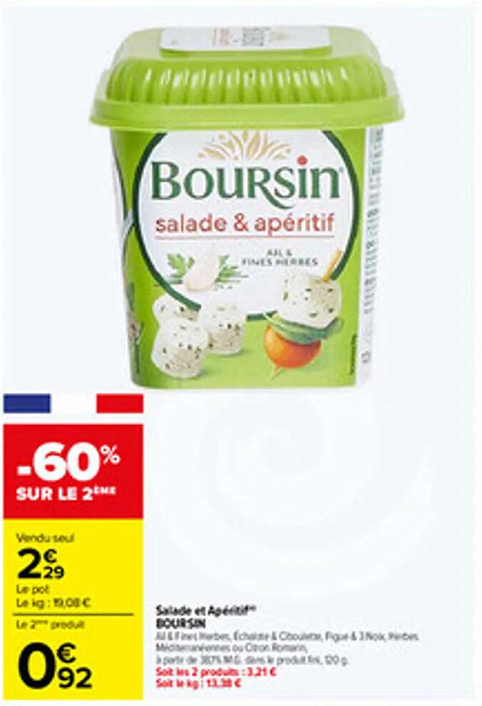 Salade et Apéritif Boursin -60% SUR LE 2ÈME
