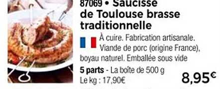 Saucisse de Toulouse brasse traditionnelle