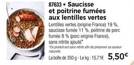 Saucisse et poitrine fumées aux lentilles vertes