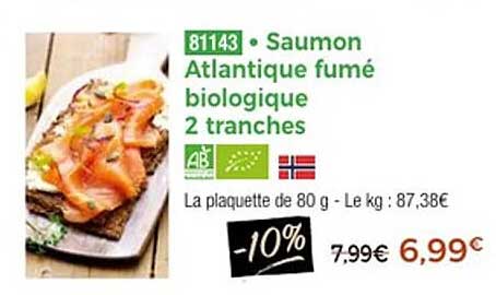 Saumon Atlantique fumé biologique 2 tranches