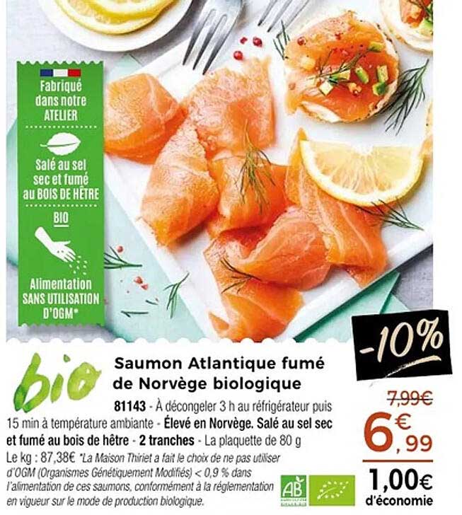 Saumon Atlantique fumé de Norvège biologique