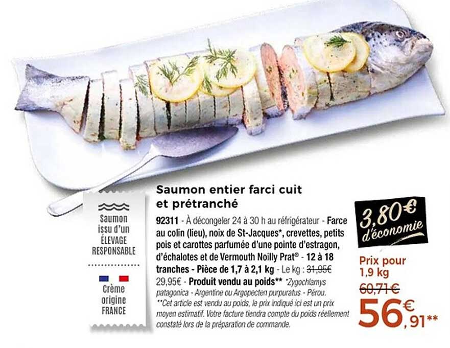 Saumon entier farci cuit et prétranché