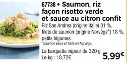 Saumon, riz façon risotto verte et sauce au citron confit
