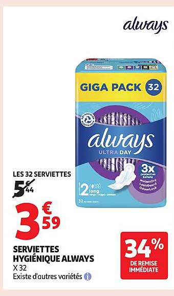 SERVIETTES HYGIÉNIQUE ALWAYS X 32