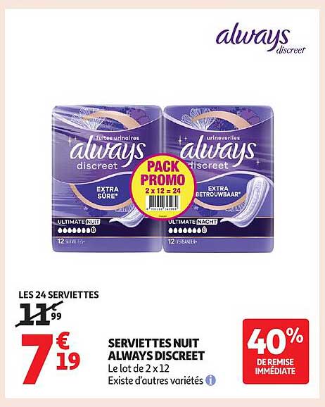 Serviettes nuit ALWAYS DISCREET
