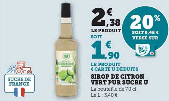 Sirop de citron vert pur Sucre U
