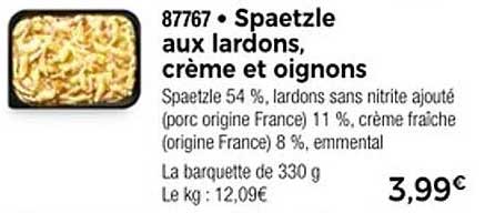 Spaetzle aux lardons, crème et oignons