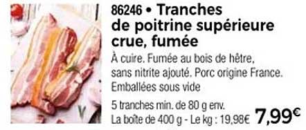 Tranches de poitrine supérieure crue, fumée