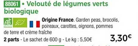 Velouté de légumes verts biologique