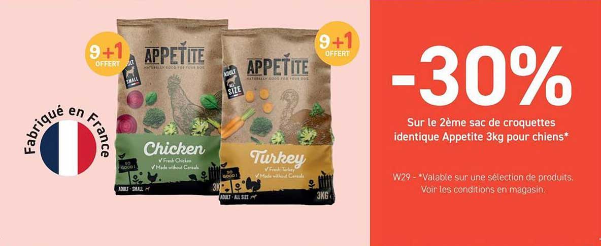 -30% Sur le 2ème sac de croquettes identique Appetite 3kg pour chiens*