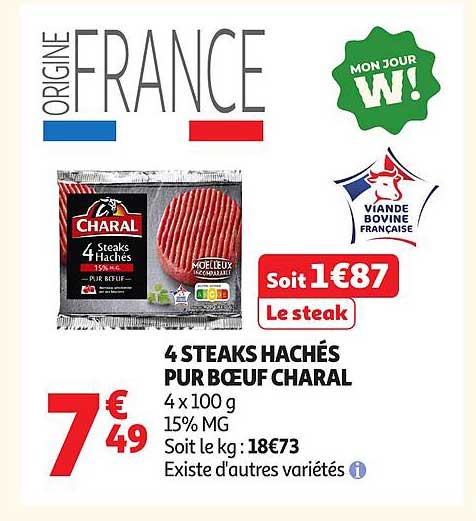 4 STEAKS HACHÉS PUR BOEUF CHARAL