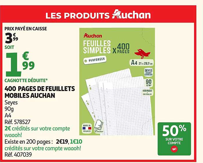 400 PAGES DE FEUILLETS MOBILES AUCHAN