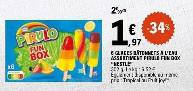 6 GLACES BÂTONNETS À L’EAU ASSORTIMENT PIRULO FUN BOX “NESTLÉ”