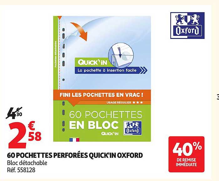 60 POCHETTES PERFORÉES QUICK'IN OXFORD