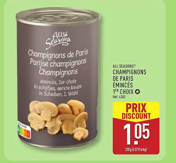 ALL SEASONS® CHAMPIGNONS DE PARIS ÉMINCÉS 1ER CHOIX