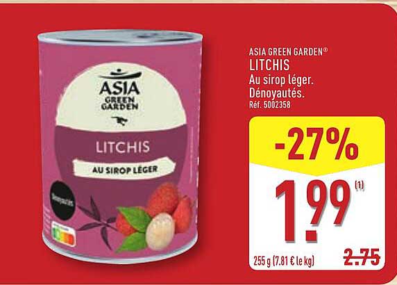 ASIA GREEN GARDEN® LITCHIS Au sirop léger. Dénoyautés.