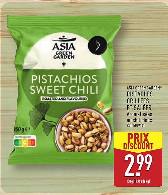 ASIA GREEN GARDEN® PISTACHES GRILLÉES ET SALÉES Aromatisées au chili doux. Ref. 5019141