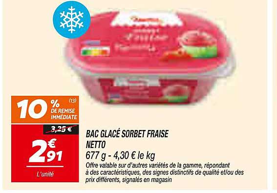 BAC GLACÉ SORBET FRAISE NETTO