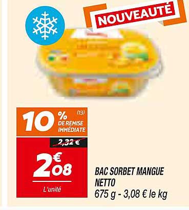 BAC SORBET MANGUE NETTO 675 g - 3,08 € le kg