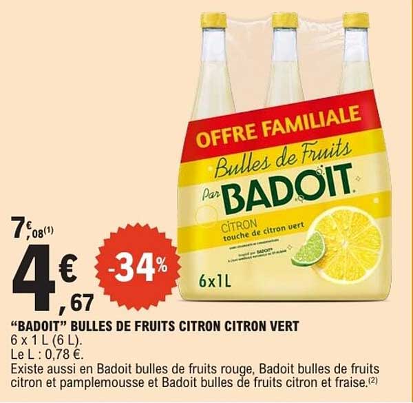 “BADOIT” BULLES DE FRUITS CITRON CITRON VERT