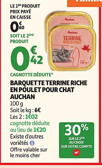 BARQUETTE TERRINE RICHE EN POULET POUR CHAT AUCHAN