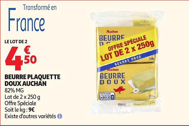 BEURRE PLAQUETTE DOUX AUCHAN