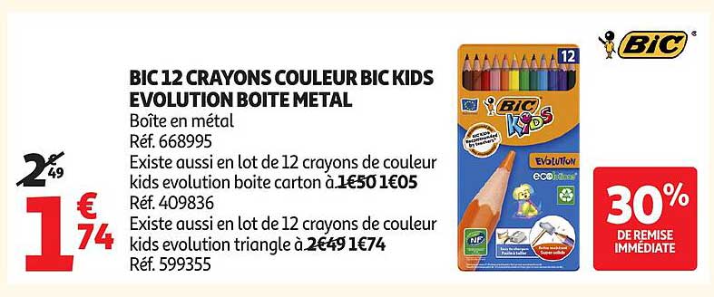 BIC 12 CRAYONS COULEUR BIC KIDS EVOLUTION BOITE METAL