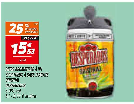 BIÈRE AROMATISÉE À UN SPIRITUEUX À BASE D'AGAVE ORIGINAL DESPERADOS 5,9% vol. 5 l - 3,11 € le litre