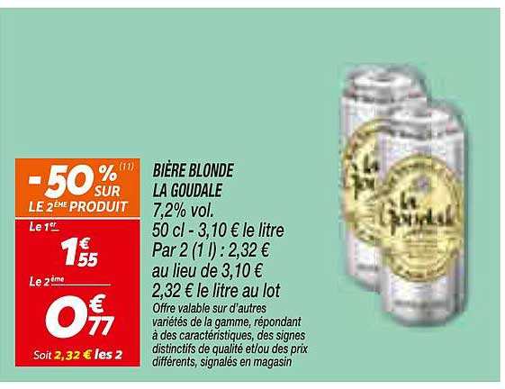 BIÈRE BLONDE LA GOUDALE 7,2% vol. 50 cl - 3,10 € le litre