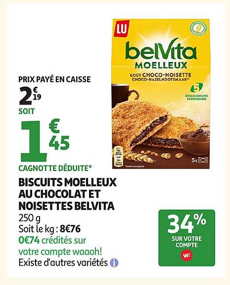 BISCUITS MOELLEUX AU CHOCOLAT ET NOISETTES BELVITA