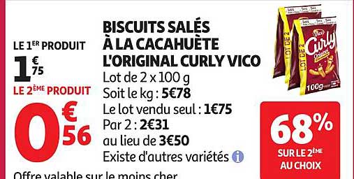 BISCUITS SALÉS À LA CACAHUÈTE L'ORIGINAL CURLY VICO