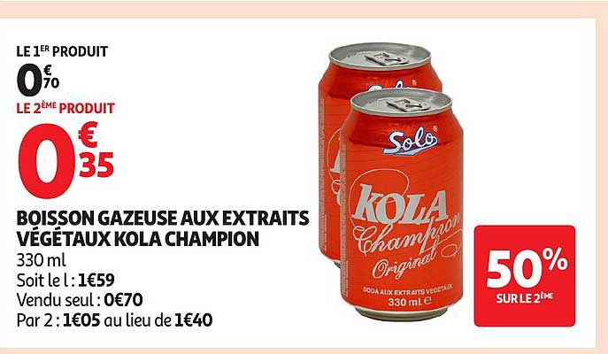 BOISSON GAZEUSE AUX EXTRAITS VÉGÉTAUX KOLA CHAMPION