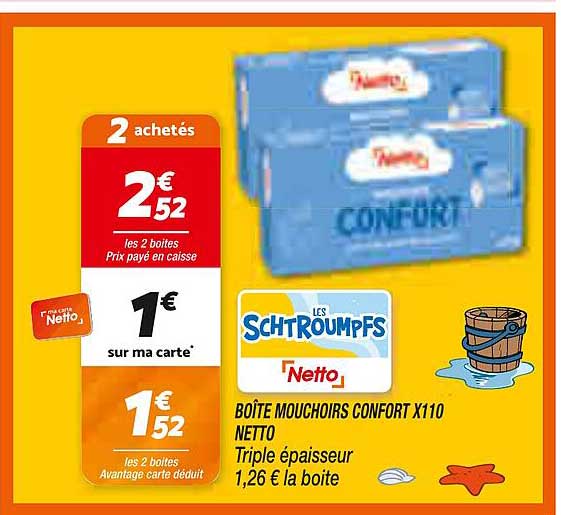 BOITE MOUCHOIRS CONFORT X110 NETTO Triple épaisseur 1,26 € la boite